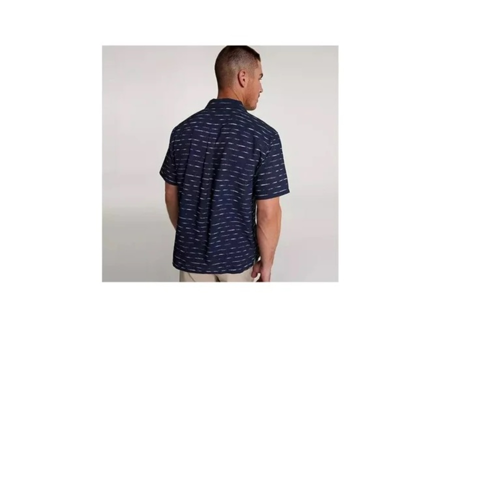 Short-Sleeve Navy Patterned Button-Down Shirt NWT - image 2